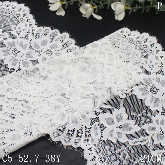 freedombeauty|White Romantic French Style Double Wave Full Floral Elastic Eyelash Lace Soft 21CM Lace Trim