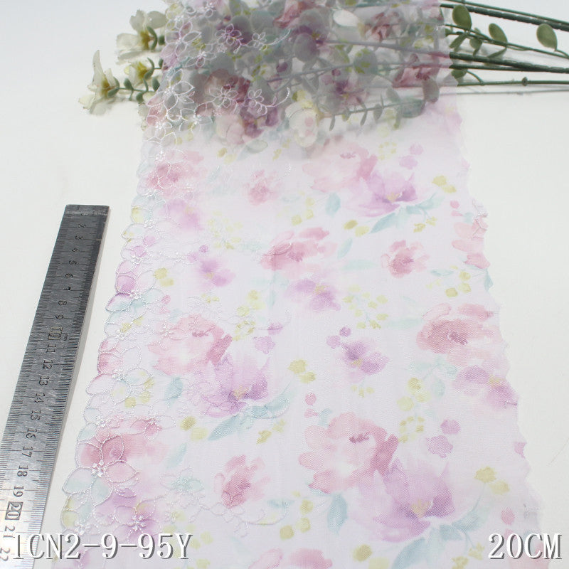 【1pack】-freedombeauty|Printed Mesh Single Edge Fresh Flower Embroidery Trim 20cm Curtain Sofa Cushion Lace Trim Accessories
