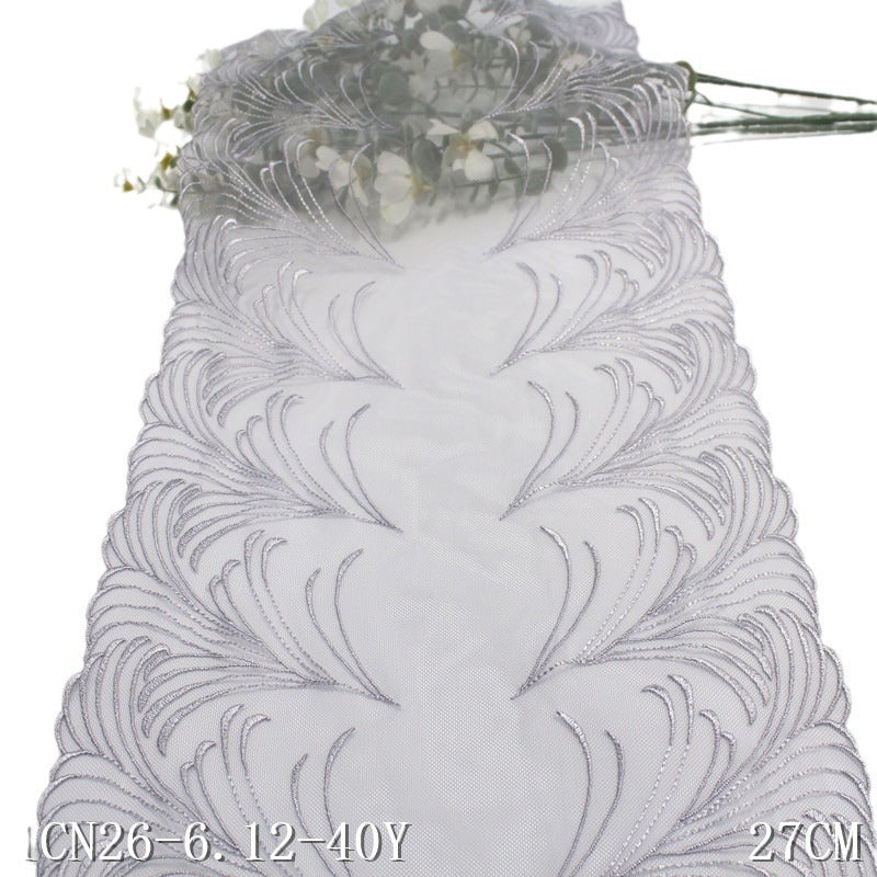 【1pack】-freedombeauty|Blue Double-Sided Pastoral Style Rice Spike Mesh Embroidery Trim Clothing Home Textile 27cm Lace Trim Accessories