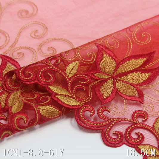 【1pack】-freedombeauty|Two-Color Single-Sided Exquisite Leaf Pattern Mesh Embroidery Trim Curtain Sofa Cushion Lace Trim Accessories