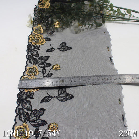【1pack】-Freedombeauty | Two-Color Mesh Single Side Gold Silk Antique Flower Embroidery Lace Clothing Home Textile Lace Accessories DIY