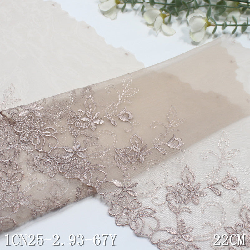 【1pack】-freedombeauty|Skin Tone Mesh Single Edge Vintage Floral Embroidery Trim 18cm Clothing Home Textile Lace Trim DIY Accessories