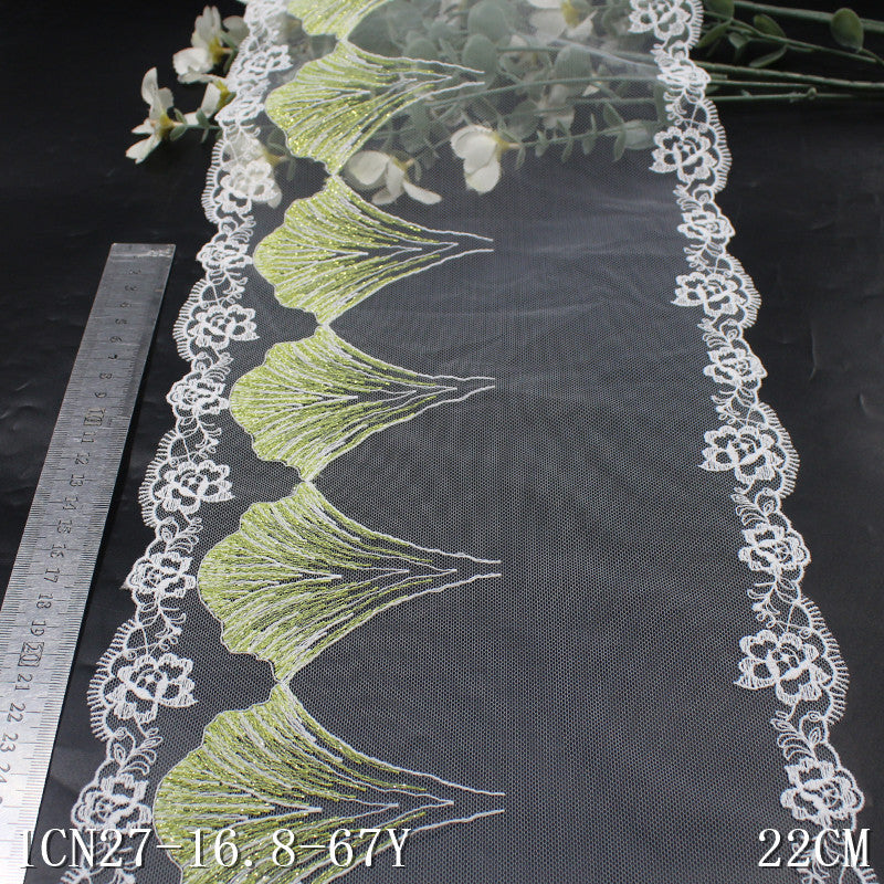 【1pack】-freedombeauty|Green Double-Sided Flower One-Way Gold Thread Apricot Leaf Embroidery Lace Trim Curtain Sofa Cushion Lace Trim Accessories