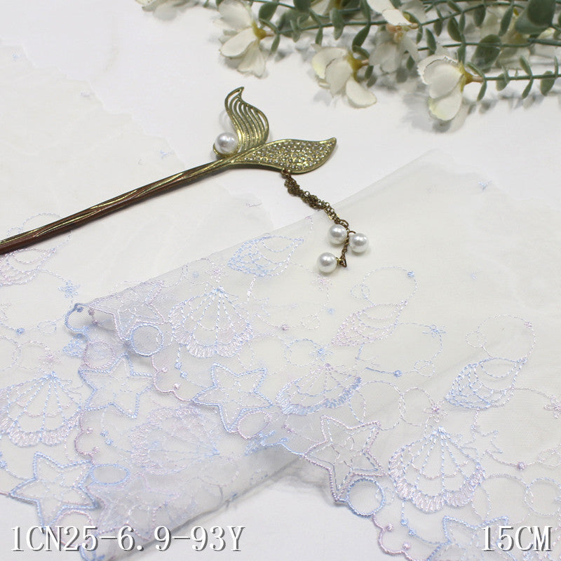 【1pack】-freedombeauty|Multicolor Mesh Shell Starfish Theme Lightweight Embroidered Lace Trim for Clothing and Home Textile DIY Accessories