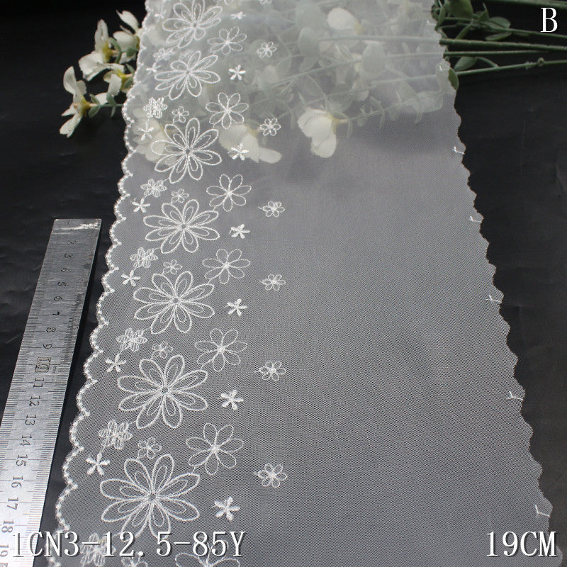 【1pack】-Freedombeauty | White Single-Side Japanese Style Fresh Flower Mesh Embroidered Lolita Clothing Lace Accessories
