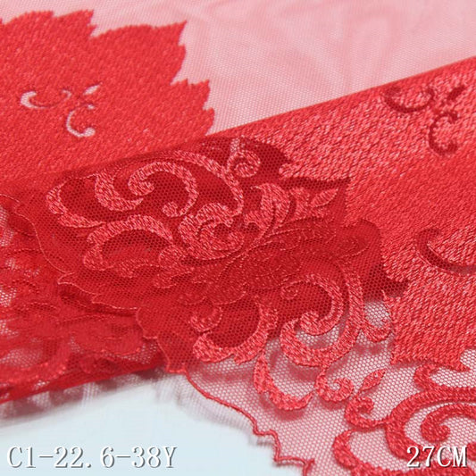 【1pack】-freedombeauty|Red Mesh Polyester Yarn Pressed Yarn Exquisite Festive Embroidery Trim Accessories Curtain Sofa Cushion Trim