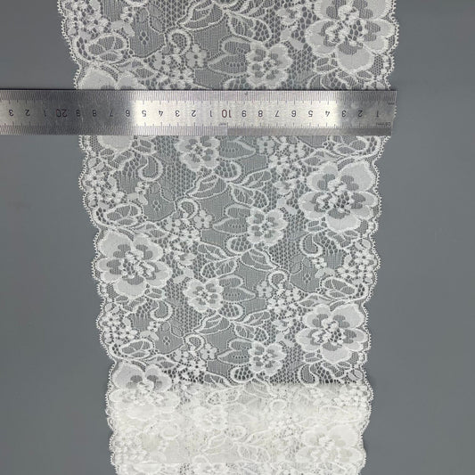freedombeauty|19cm Elastic Lace Trim for Wedding Dress Accessories White Hollow Lace Edge Nylon Handmade