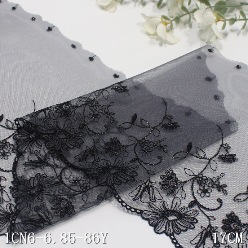 【1pack】-freedombeauty|Multicolor Single-Sided Japanese Style Silver Thread Flower Mesh Embroidery 15cm Clothing Home Textile Lace Trim DIY