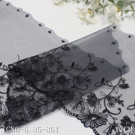 【1pack】-freedombeauty|Multicolor Single-Sided Japanese Style Silver Thread Flower Mesh Embroidery 15cm Clothing Home Textile Lace Trim DIY