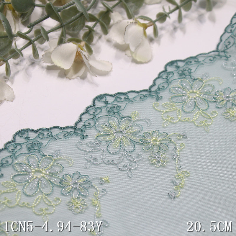 【1pack】-freedombeauty|Green Single-Sided Vintage Silver Thread Flower Embroidery Trim 20cm Clothing Home Textile Lace Trim DIY Accessories