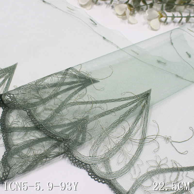 【1pack】-Freedombeauty | Unilateral Vintage Gold Thread Floral Mesh Embroidery Lace 22cm Clothing Home Textile Lace Accessories DIY