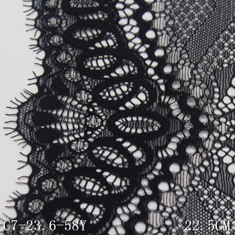 freedombeauty|Black Double Wave Asymmetric Ethnic Flower Lightweight Elastic Eyelash Clothing Home Textile Lace Trim Accessories