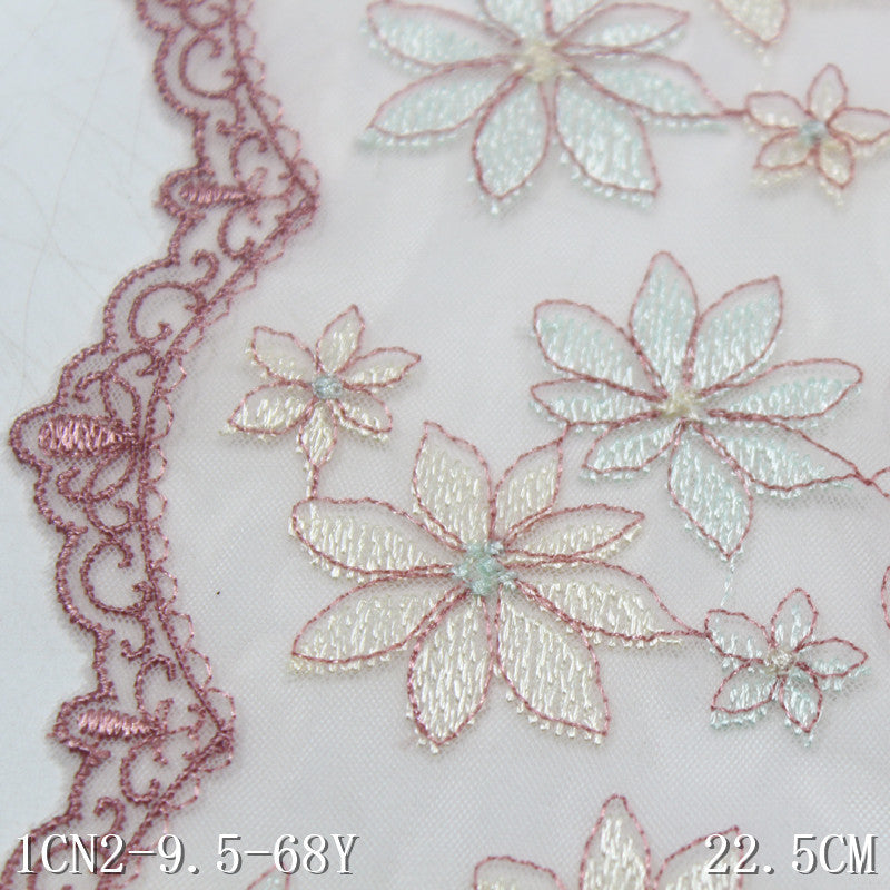 【1pack】-freedombeauty|Two-tone Single-sided French Floral Lightweight Embroidered Lace Trim 21cm Curtain Sofa Cushion Lace Trim Accessories