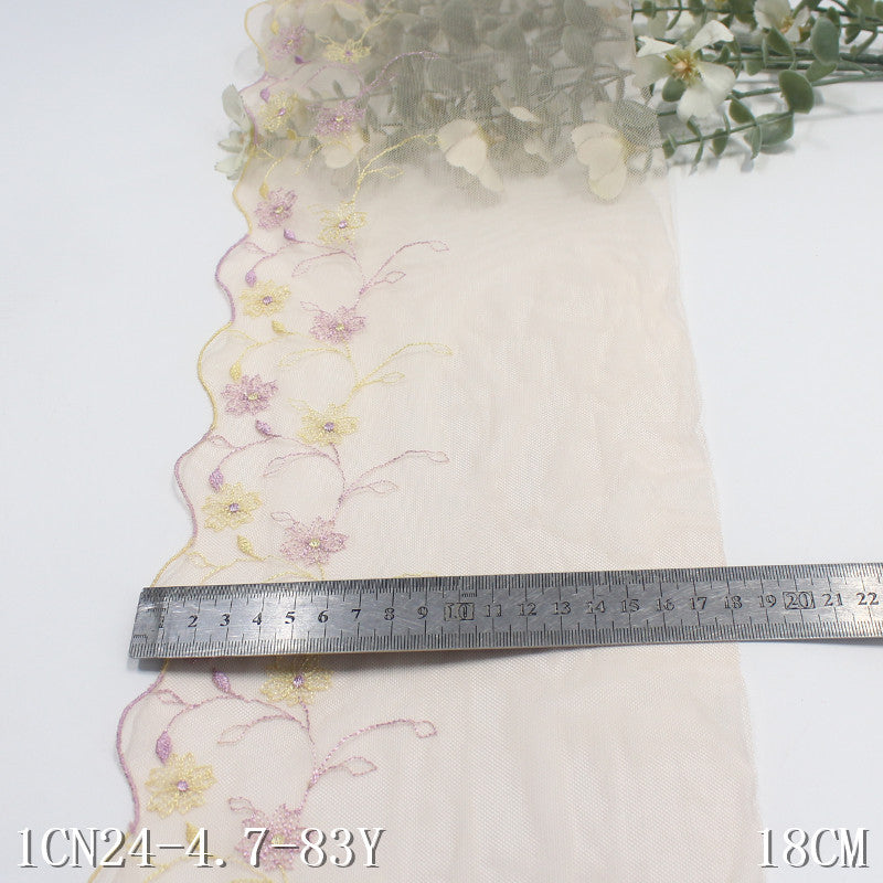 【1pack】-freedombeauty|Light Orange Mesh Single Edge Vintage Small Flower Embroidery Lace 18cm Ancient Costume Hanfu Lace Trim Accessories