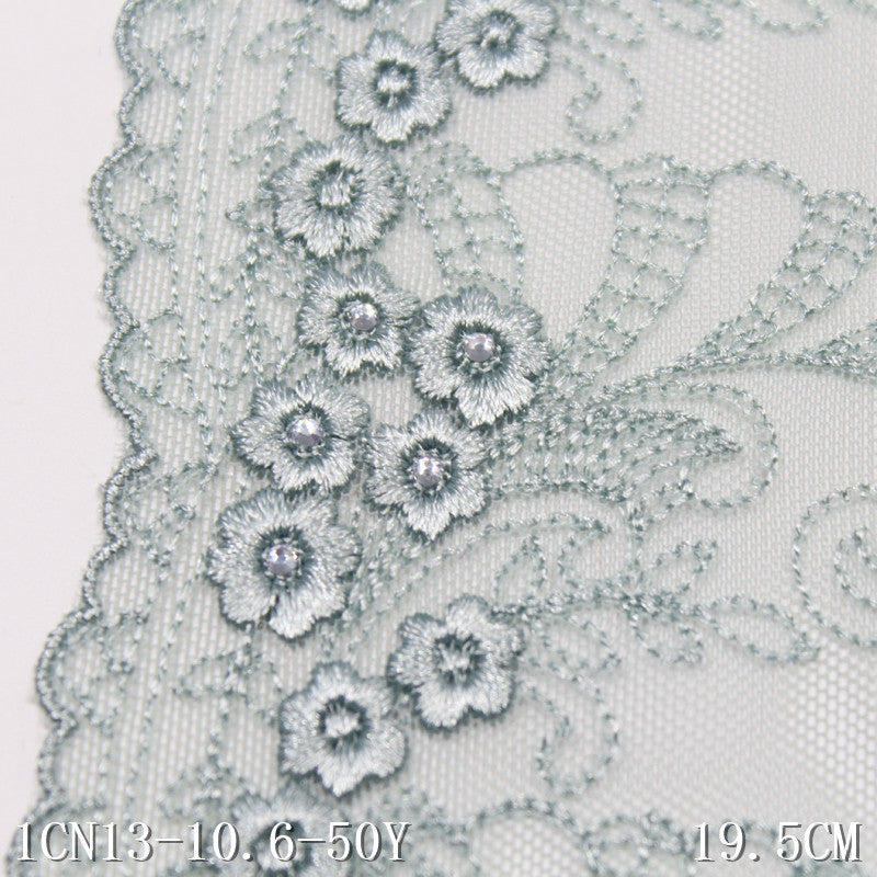 【1pack】-freedombeauty|Green French Style Single-Sided Silver Thread Small Flower Mesh Embroidery 19cm Curtain Sofa Cushion Lace Trim Accessories