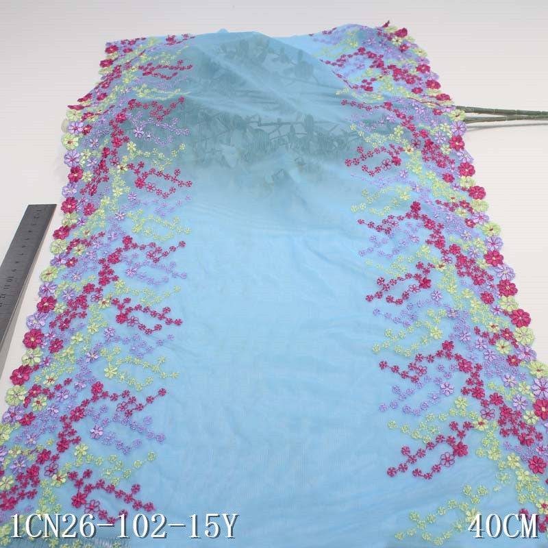 【1pack】-freedombeauty|Two-tone Double-sided Fresh Small Floral Elastic Embroidery Wide Lace Trim Clothing Lingerie Lace Trim DIY Accessories