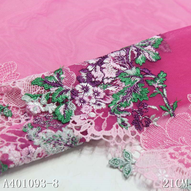 【1pack】-Freedombeauty | Pink Four-Corner Mesh Polyester Thread Exquisite Flower Embroidery Lace Accessories Curtain Sofa Cushion Lace