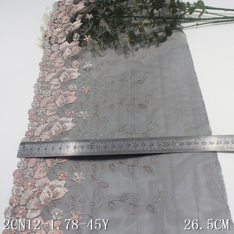 【1pack】-freedombeauty|Black Mesh Single Edge Vintage Flower Embroidery Trim Curtain Sofa Cushion 21cm Lace Trim Accessories