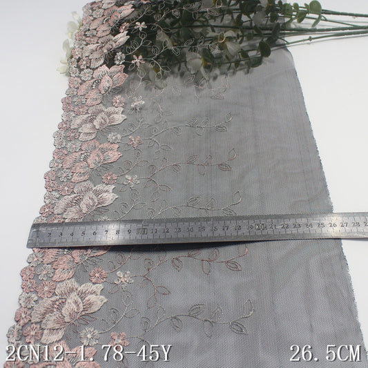 【1pack】-freedombeauty|Black Mesh Single Edge Vintage Flower Embroidery Trim Curtain Sofa Cushion 21cm Lace Trim Accessories