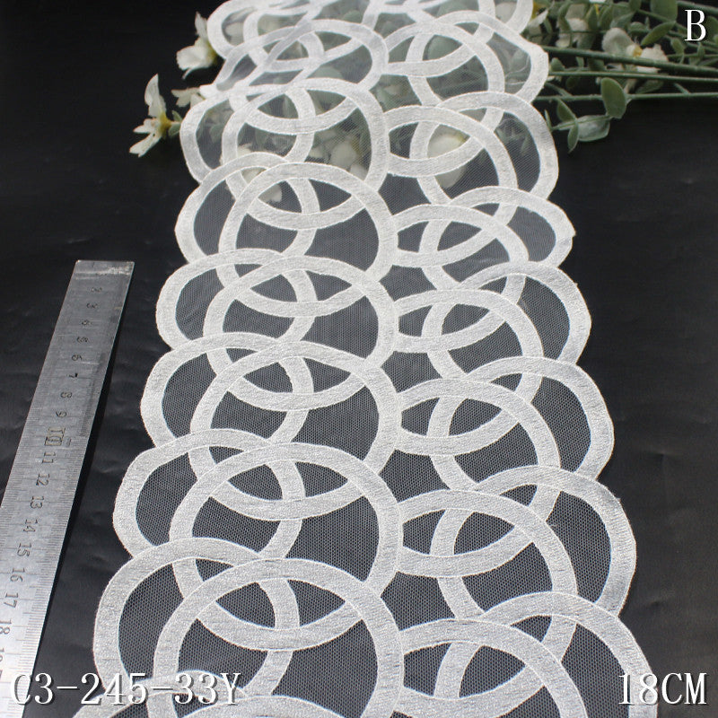 【1pack】-freedombeauty|Multicolor Mesh Vintage Interwoven Circle Embroidery Lace Trim 18cm Curtain Sofa Cushion Lace Trim Accessories