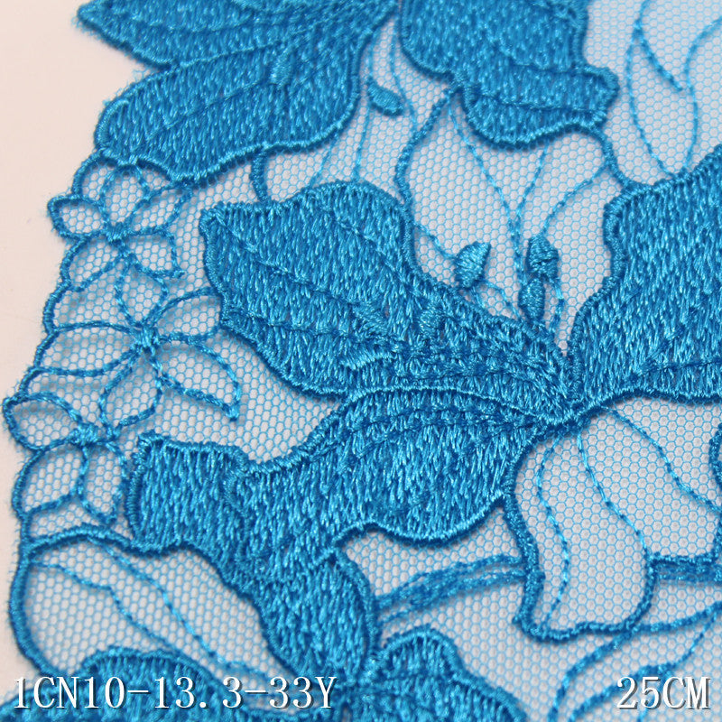 【1pack】-freedombeauty|Coast Blue Double-Sided Vintage Flower Embroidery Lace 25cm Curtain Sofa Cushion Lace Trim DIY
