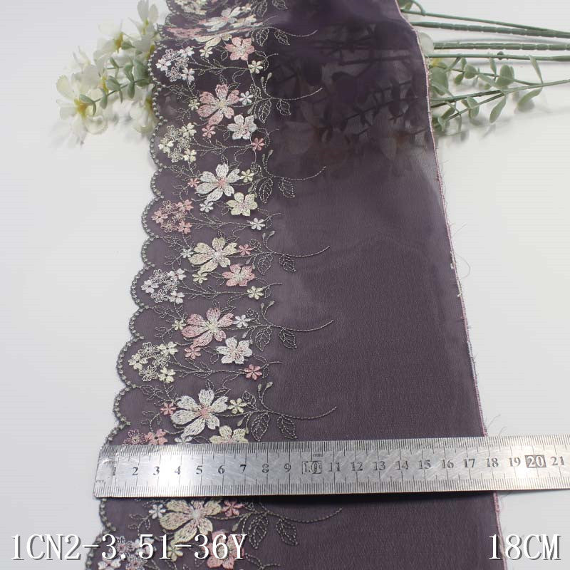 【1pack】-freedombeauty|Gray Purple Chiffon Fabric Single Edge Fresh Floral Embroidery Trim Clothing Curtain Lace Trim Accessories