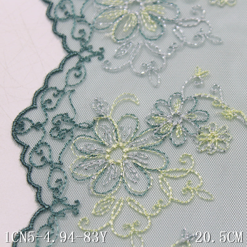 【1pack】-freedombeauty|Green Single-Sided Vintage Silver Thread Flower Embroidery Trim 20cm Clothing Home Textile Lace Trim DIY Accessories