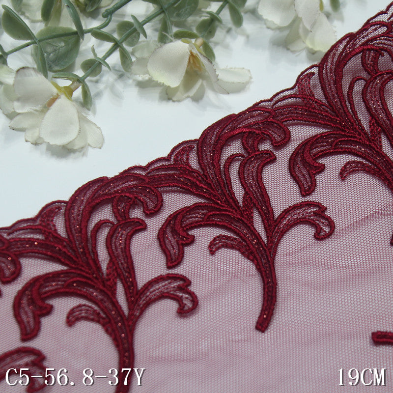 【1pack】-freedombeauty|Red Double-Sided Textured Gold Thread Pattern Mesh Embroidery 19cm Curtain Sofa Cushion Lace Trim Accessories