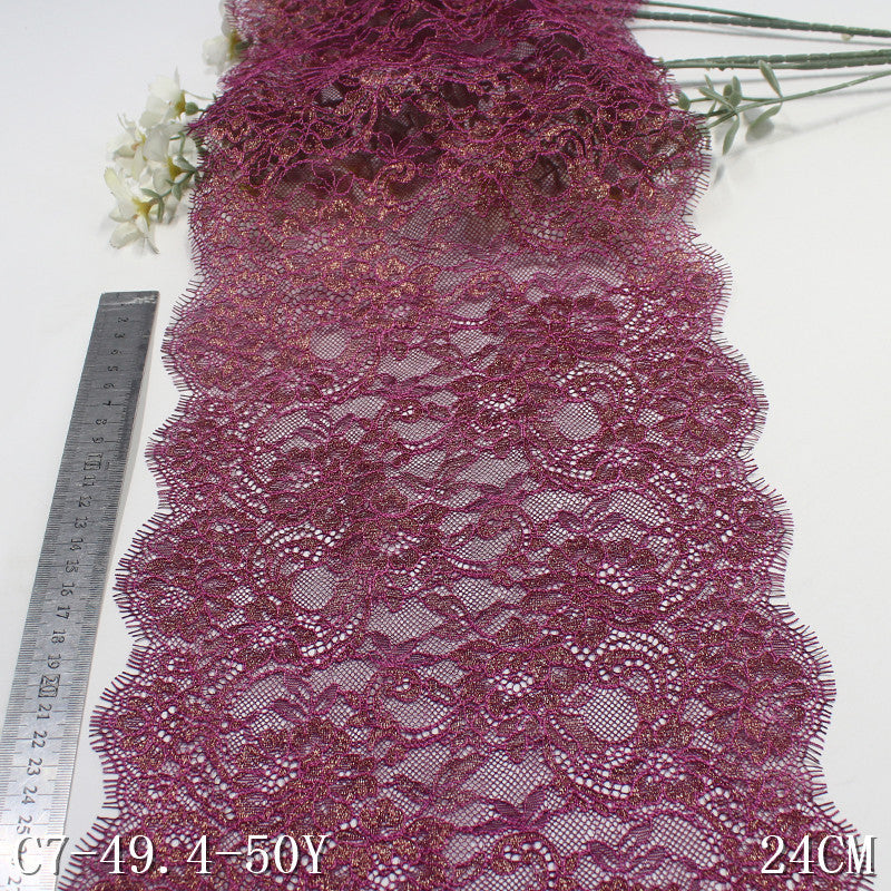 freedombeauty|Dark Purple Full Gold Foil Non-Elastic Eyelash Lace Trim Performance Costume Curtain 24cm Lace Trim Accessories