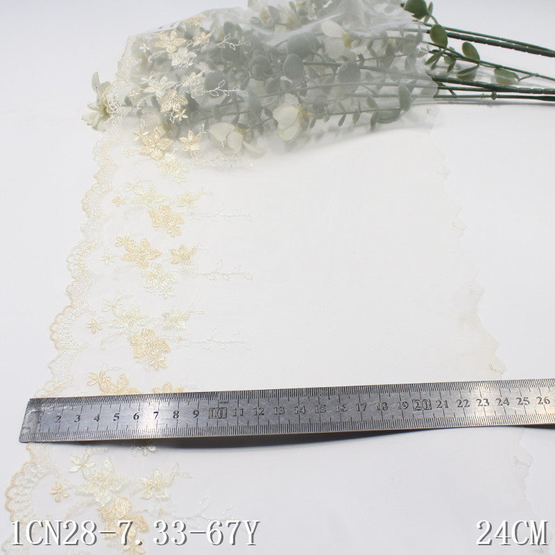 【1pack】-freedombeauty|Beige Mesh French Style Single-Sided Small Flower Embroidery Lace Trim 24cm Clothing Home Textile Lace Trim DIY Accessories
