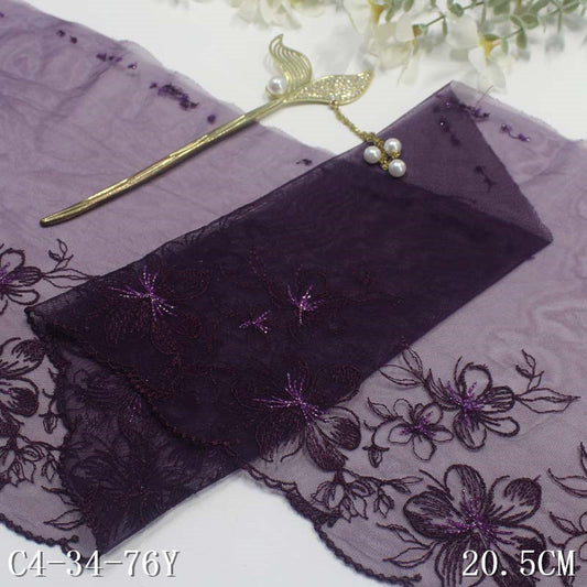 【1pack】-freedombeauty|Purple Mesh Simple Single-Sided Silver Thread Flower Embroidery Lace DIY Lingerie Clothing Lace Trim Accessories