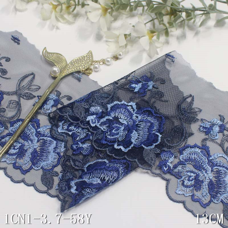 【1pack】-freedombeauty|Multicolor Mesh Single-Sided Vintage Exquisite Flower Embroidery Lace DIY Clothing Curtain Lace Trim Accessories