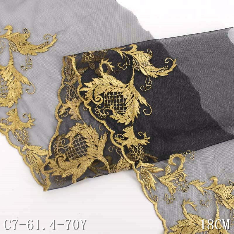 【1pack】-freedombeauty|In Stock Single Side Gold Floral Case 3D Embroidery Black Mesh Transparent Cheongsam Clothing Accessories Embroidery Lace