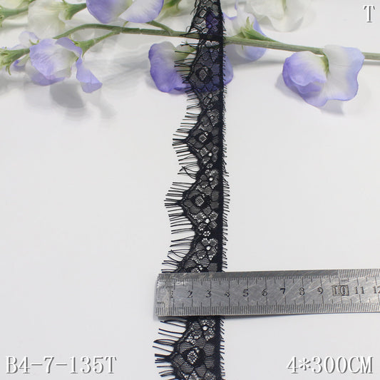 freedombeauty|Black and White Single Wave Retro Flower Lightweight Non-Elastic Eyelash Clothing Home Textile 4cm Lace Trim DIY