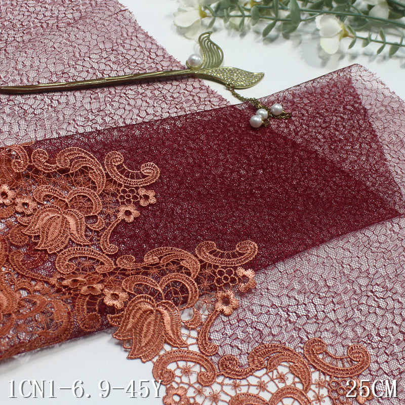 【1pack】-freedombeauty|Red Mesh Single-Sided Ancient Style Flower Water-Soluble Embroidery Trim Clothing Home Textile Lace Trim DIY Accessories