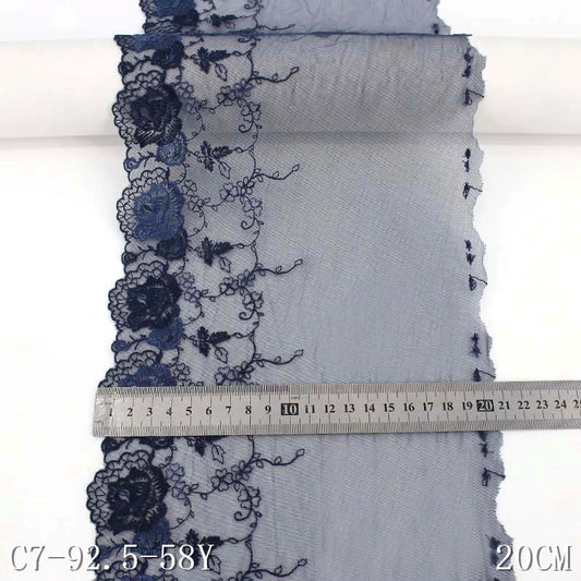 【1pack】-Freedombeauty | Dark Blue Embroidery Lace Unilateral Three-Dimensional Polyester Thread Little Flower Floral Pattern Width 20cm Home Wear Accessories Mesh Lace