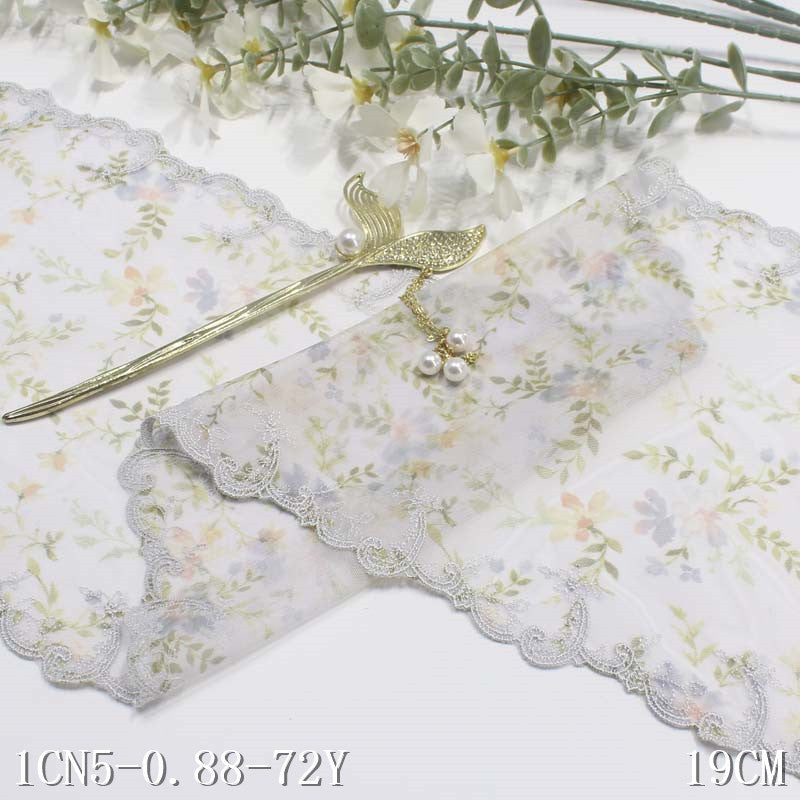 【1pack】-freedombeauty|Two-tone Lightweight Single and Double-sided Polyester Thread Ancient Style Printed Embroidery Lace DIY Hanfu Performance Costume Lace Accessories