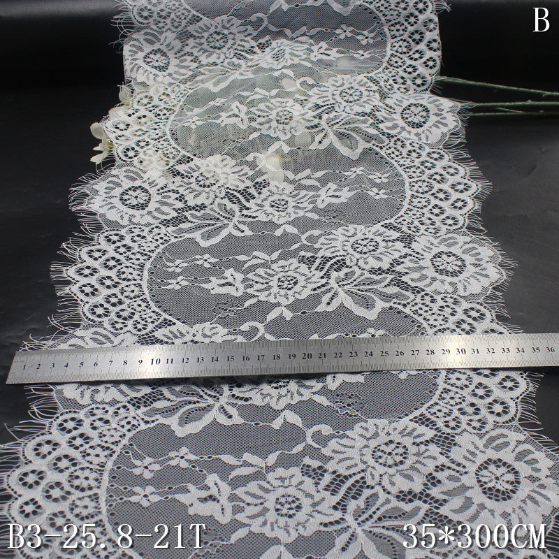 freedombeauty|Deep White Full Double Wave Pattern Romantic Non-Elastic Eyelash Wedding Dress Curtain Decoration Lace Trim