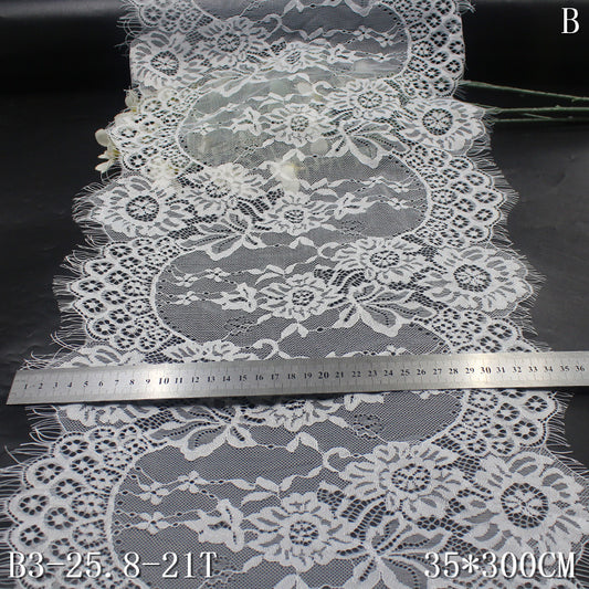 freedombeauty|Deep White Full Double Wave Pattern Romantic Non-Elastic Eyelash Wedding Dress Curtain Decoration Lace Trim