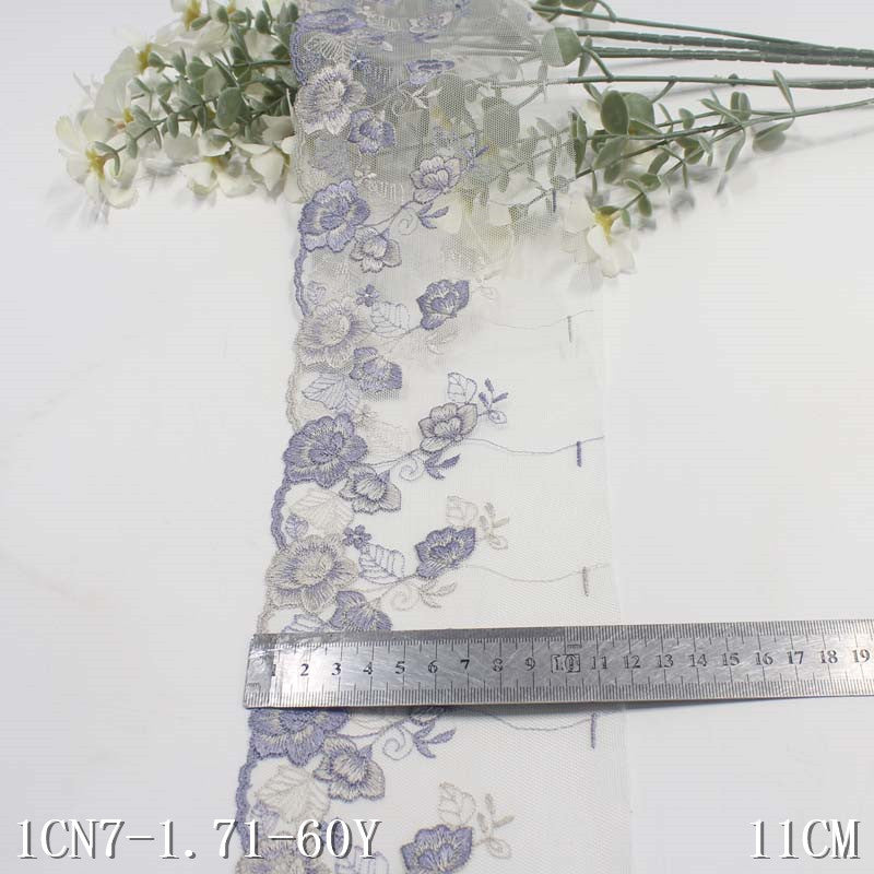 【1pack】-freedombeauty|White Mesh Vintage Single-Sided Flower Embroidery Lace DIY Lingerie Clothing Curtain Lace Trim Accessories