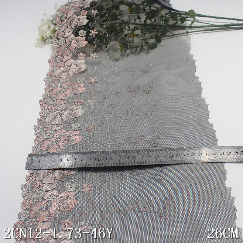 【1pack】-freedombeauty|Black Mesh Single Edge Vintage Flower Embroidery Trim Curtain Sofa Cushion 21cm Lace Trim Accessories