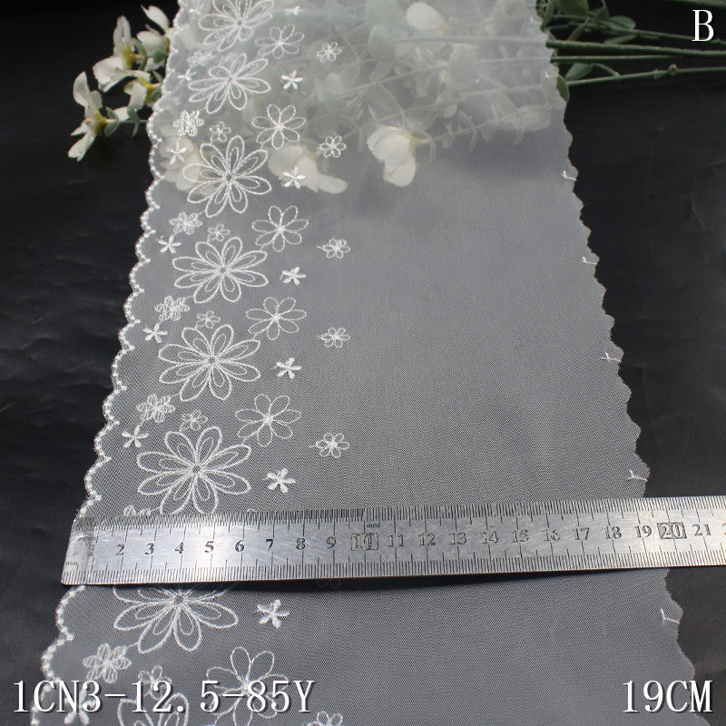 【1pack】-Freedombeauty | White Single-Side Japanese Style Fresh Flower Mesh Embroidered Lolita Clothing Lace Accessories