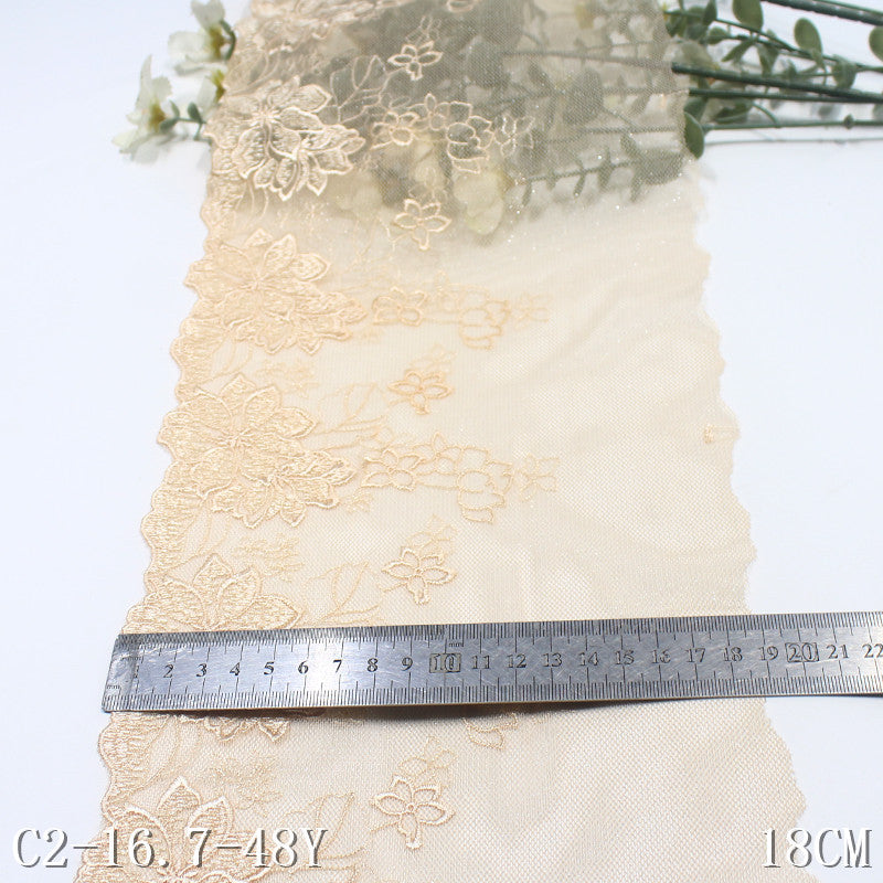 【1pack】-Freedombeauty | Apricot Glitter Mesh Single Side Vintage Flower Embroidery Lace Clothing Home Textile Lace Accessories DIY