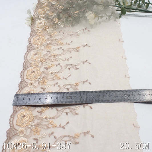 【1pack】-freedombeauty|Orange French Retro Single-Sided Flower Mesh Embroidery Lace Trim Clothing Home Textile Lace Trim DIY