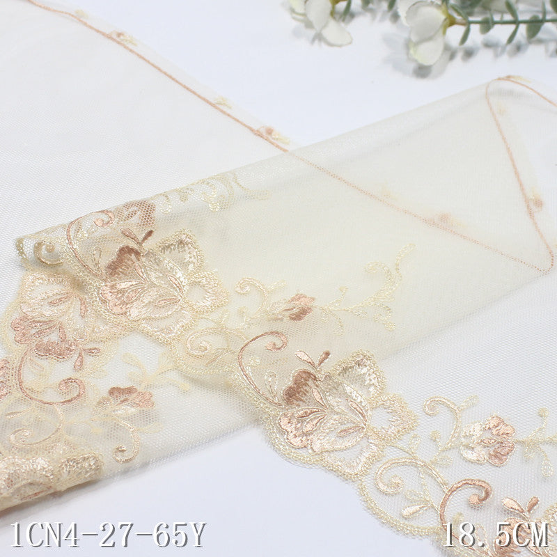 【1pack】-Freedombeauty | Beige Mesh Unilateral Antique Flower Embroidery Lace 18cm Clothing Home Textile Lace Accessories