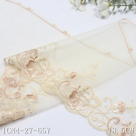 【1pack】-Freedombeauty | Beige Mesh Unilateral Antique Flower Embroidery Lace 18cm Clothing Home Textile Lace Accessories