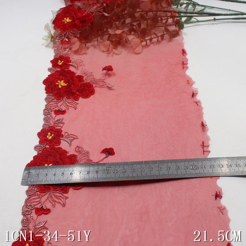 【1pack】-freedombeauty|Red Single-Sided Classic Chinese Style Exquisite Peony Mesh Embroidery Cheongsam Clothing Accessories Wedding Dress Headwear DIY