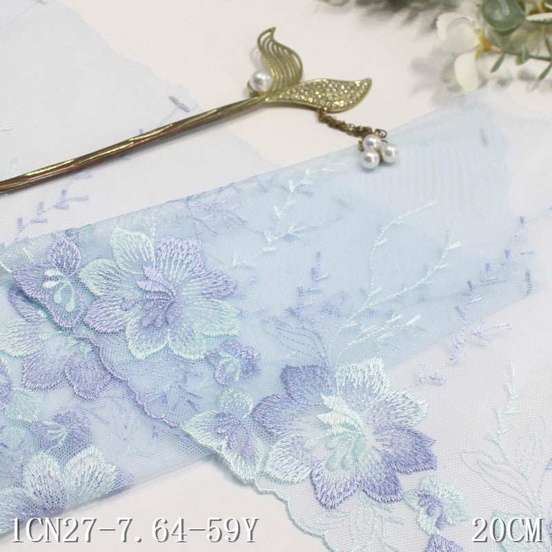 【1pack】-freedombeauty|Two-tone Single-sided Vintage Floral Mesh Embroidery Trim 20cm Curtain Sofa Cushion Lace Trim Accessories