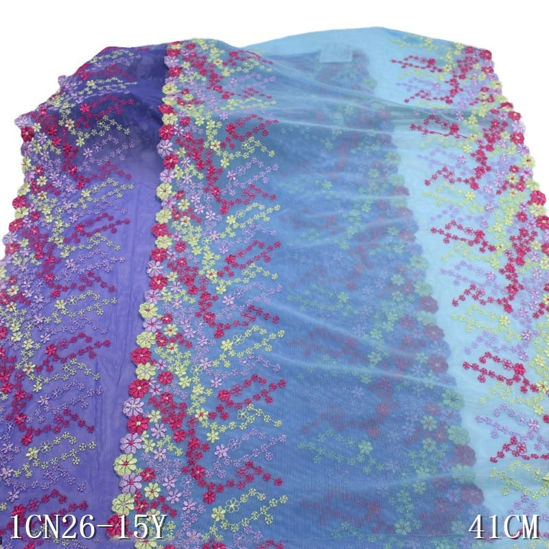 【1pack】-freedombeauty|Two-tone Double-sided Fresh Small Floral Elastic Embroidery Wide Lace Trim Clothing Lingerie Lace Trim DIY Accessories