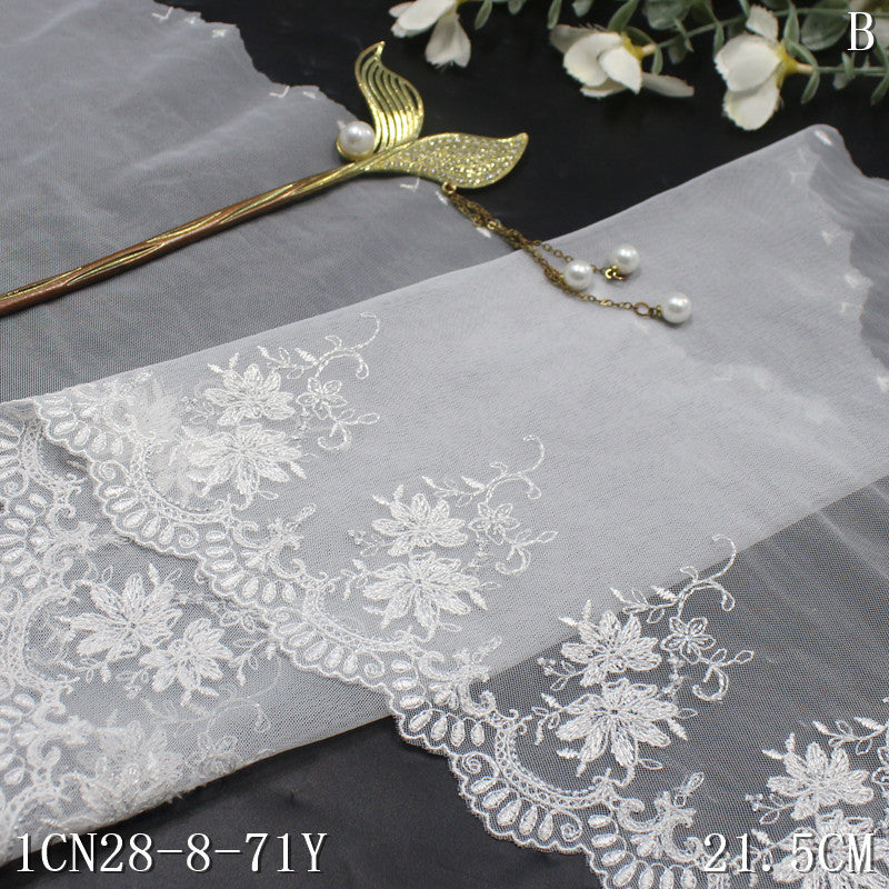 【1pack】-freedombeauty|White Single-Sided French Silver Thread Flower Mesh Embroidery Curtain Sofa Cushion Lace Trim DIY Accessories